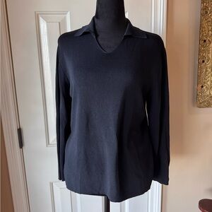 Pendleton Classic Black Women's Collared V-neck Knit Blouse size large